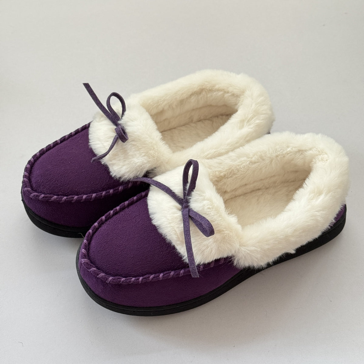 Warme Damen-Langflor-Slipper mit Schleife – Ansicht 15