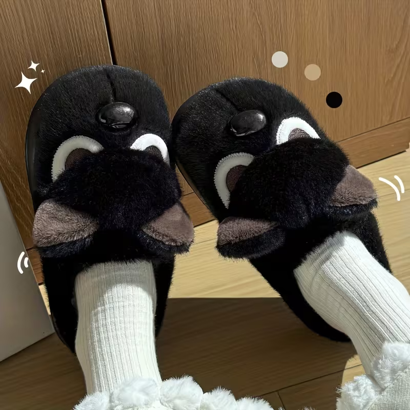Warme Damen-Plüschpantoffeln mit Zwergspitz-Motiv – Ansicht 11
