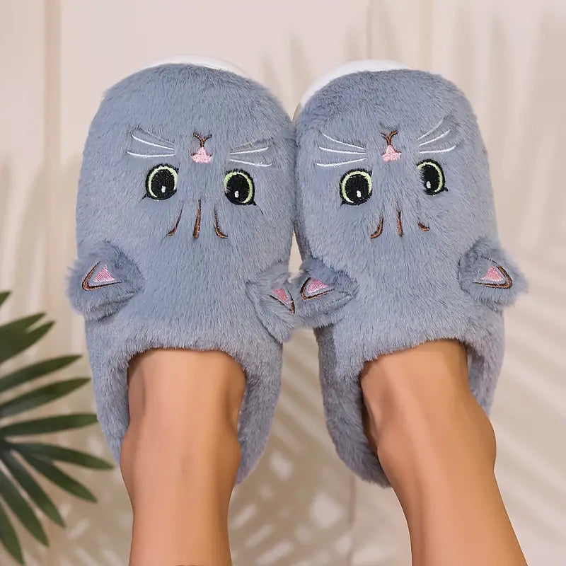 Kuschelige Damen-Winterpantoffeln mit Cartoon-Katzenmotiv – Ansicht 15