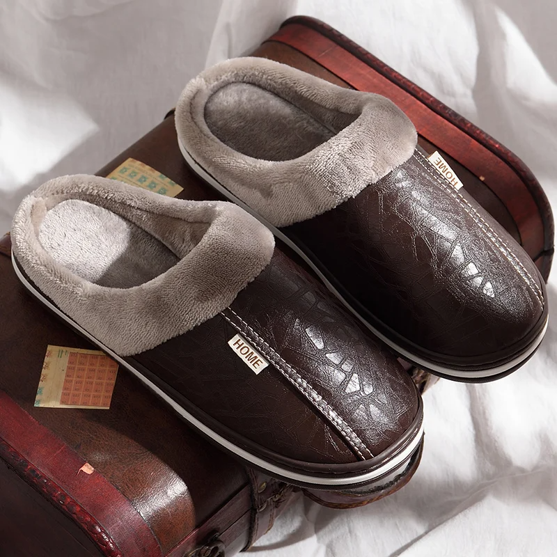 Warme wasserdichte Unisex-Lederpantoffeln – Ansicht 3