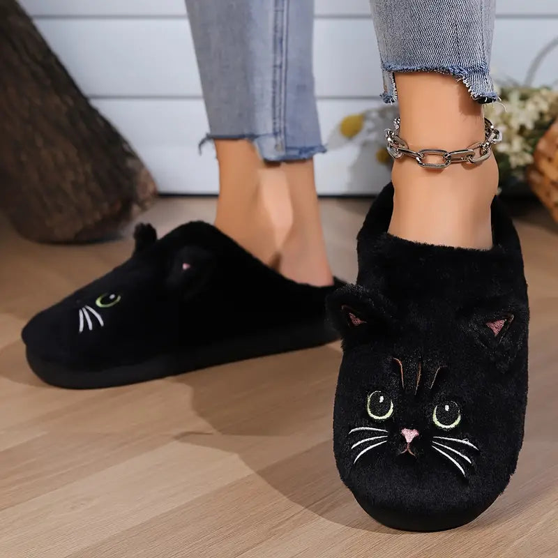 Kuschelige Damen-Winterpantoffeln mit Cartoon-Katzenmotiv – Ansicht 9