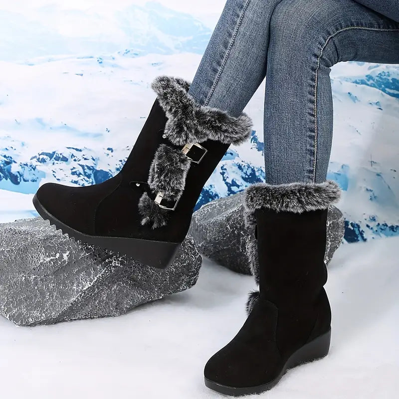 Damen-Schneestiefel mit Fellfutter und Keilabsatz – Ansicht 6