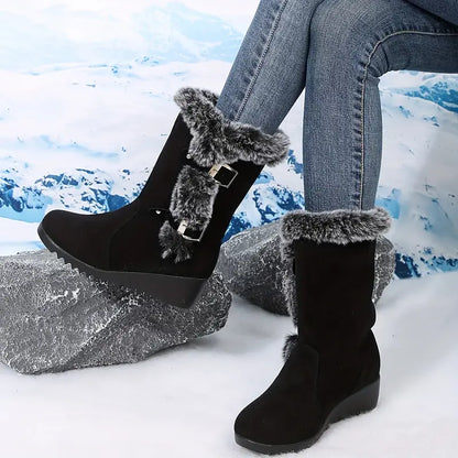 Damen-Schneestiefel mit Fellfutter und Keilabsatz – Ansicht 6