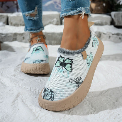 Warme Damen-Winterslipper mit Schmetterlingsmotiv und Fleecefutter – Ansicht 7