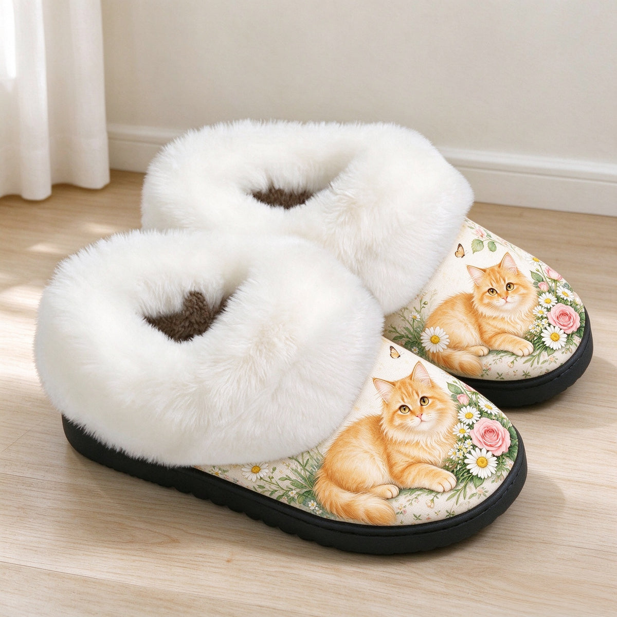 Gemütliche Damen-Fleecehausschuhe mit Katzenmotiv – Ansicht 5