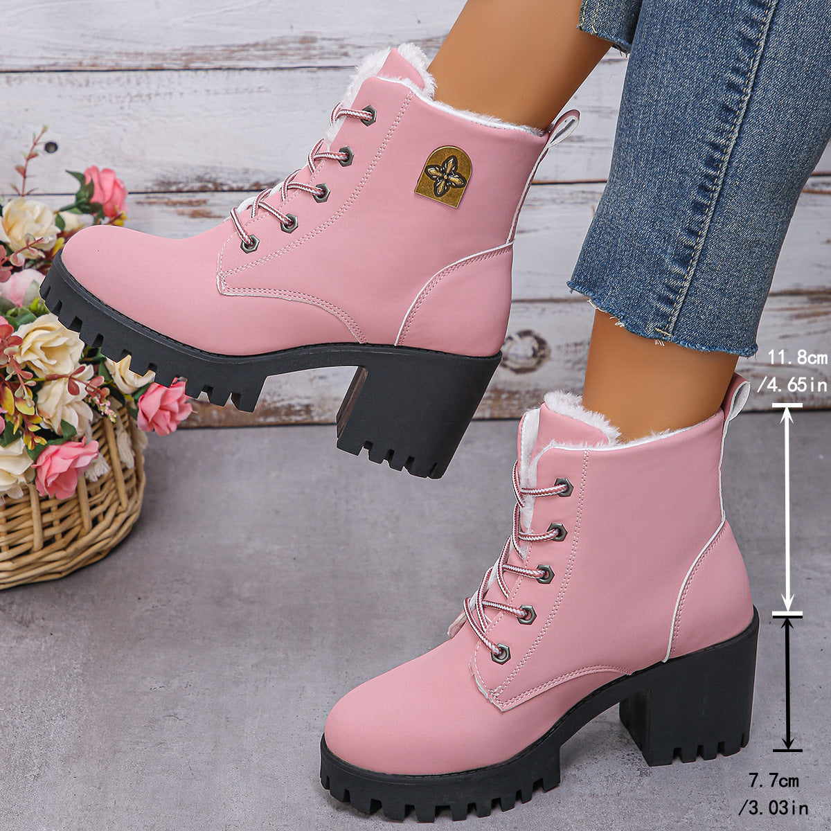 Elegante warme Damen-Stiefeletten mit Blockabsatz – Ansicht 3