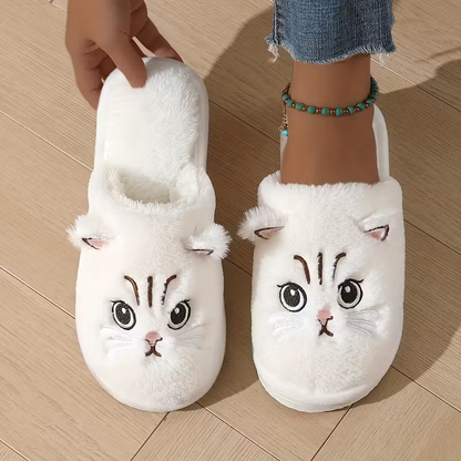 Warme Damen-Plüschhausschuhe mit Katzenmotiv – Ansicht 4