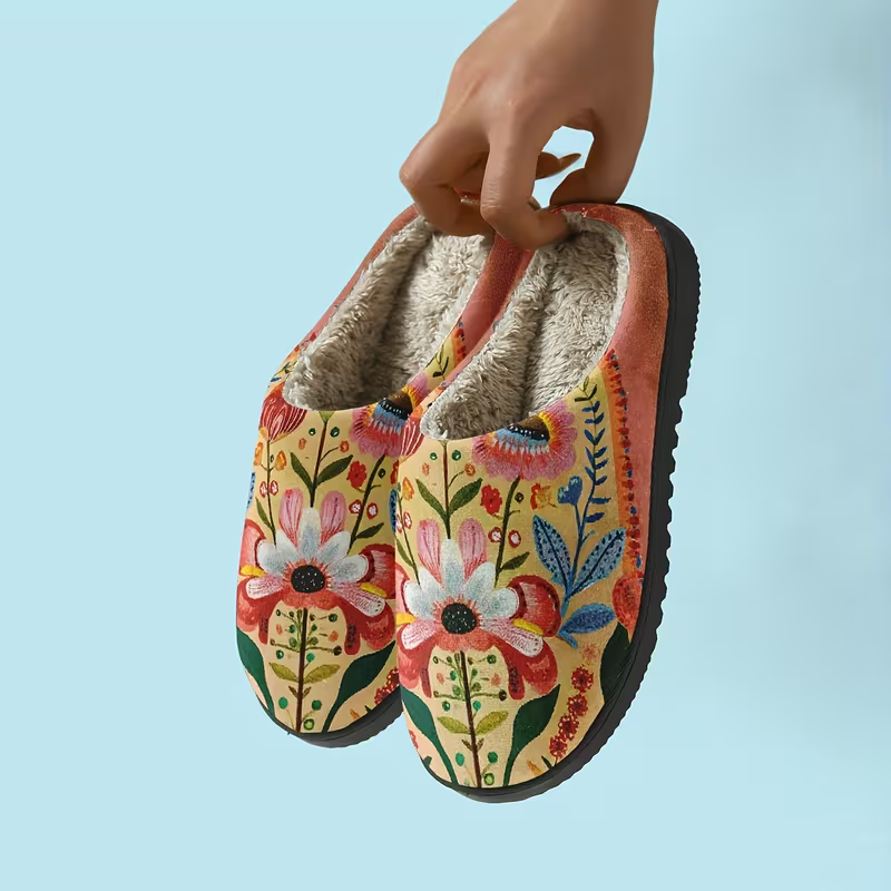 Kuschelige Damen-Plüschpantoffeln mit Blumenmuster – Ansicht 6