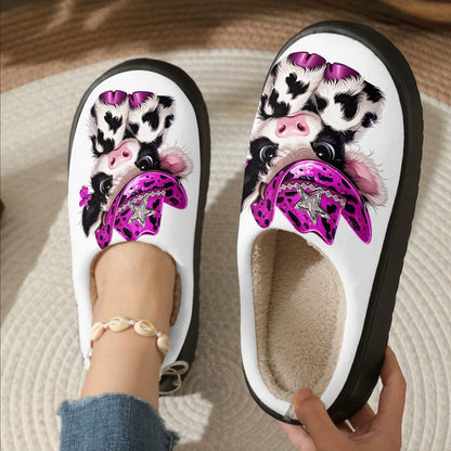 Damen-Pantoffeln mit Hochlandrind und rosa Cowboyhut – Ansicht 5