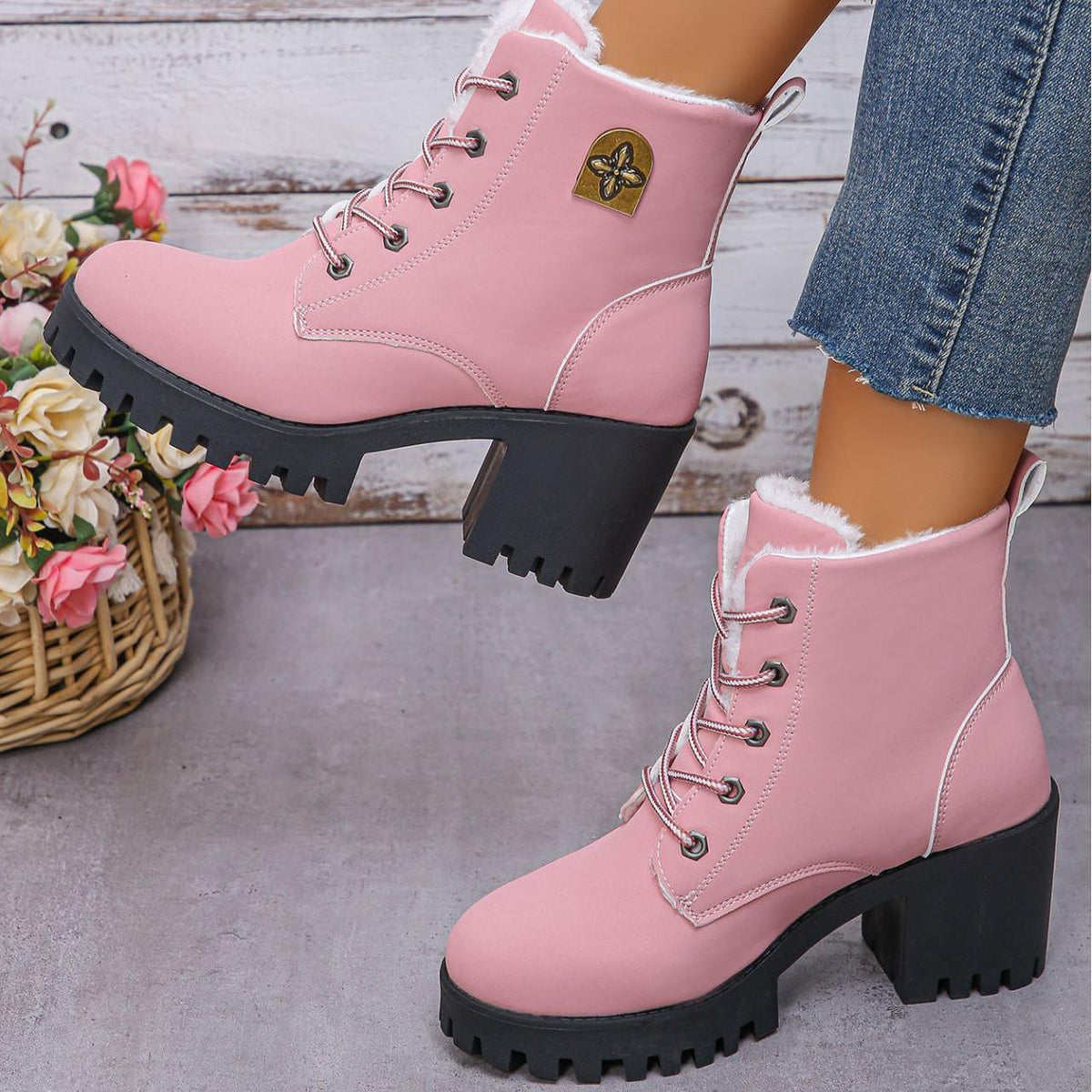 Elegante warme Damen-Stiefeletten mit Blockabsatz – Ansicht 8