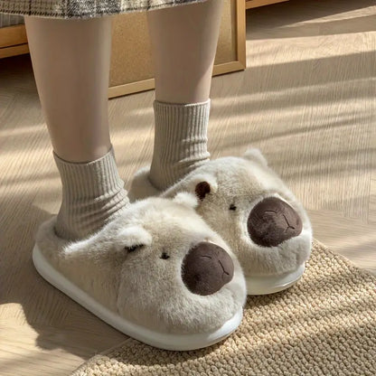 Niedliche warme Damen-Plüschpantoffeln mit Capybara-Motiv – Ansicht 3