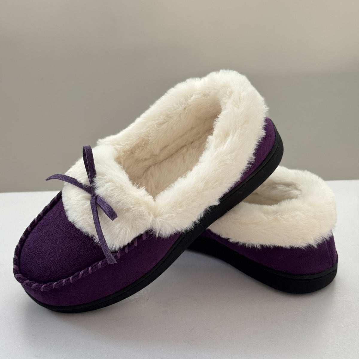 Warme Damen-Langflor-Slipper mit Schleife – Ansicht 12
