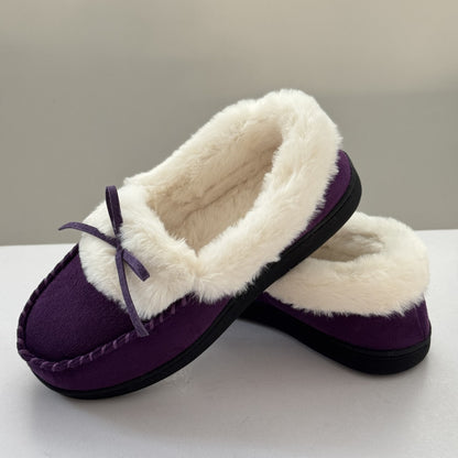 Warme Damen-Langflor-Slipper mit Schleife – Ansicht 12