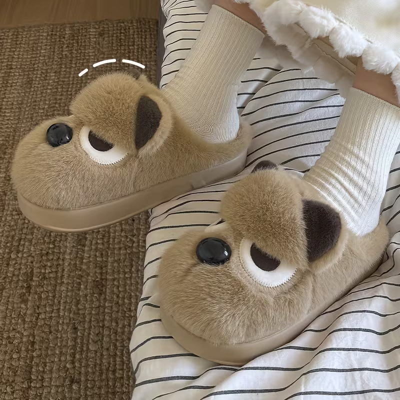 Warme Damen-Plüschpantoffeln mit Zwergspitz-Motiv – Ansicht 5