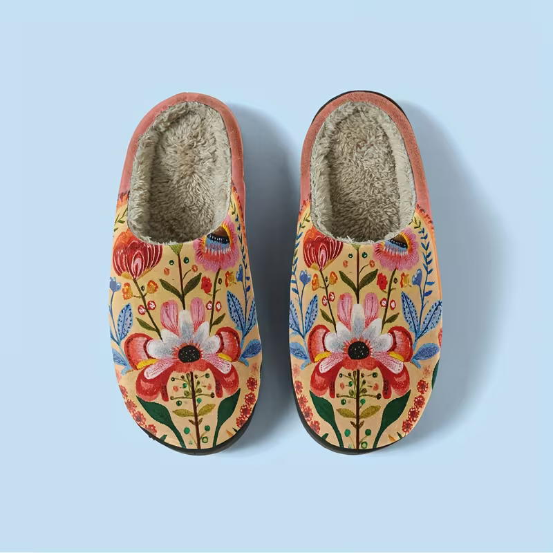 Kuschelige Damen-Plüschpantoffeln mit Blumenmuster – Ansicht 2