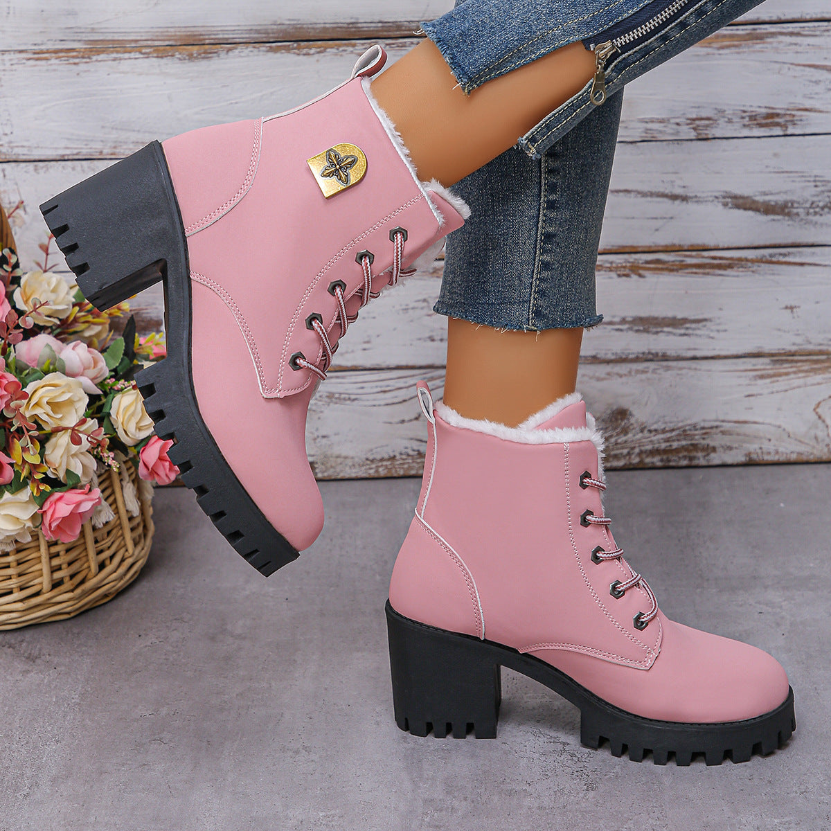 Elegante warme Damen-Stiefeletten mit Blockabsatz – Ansicht 9