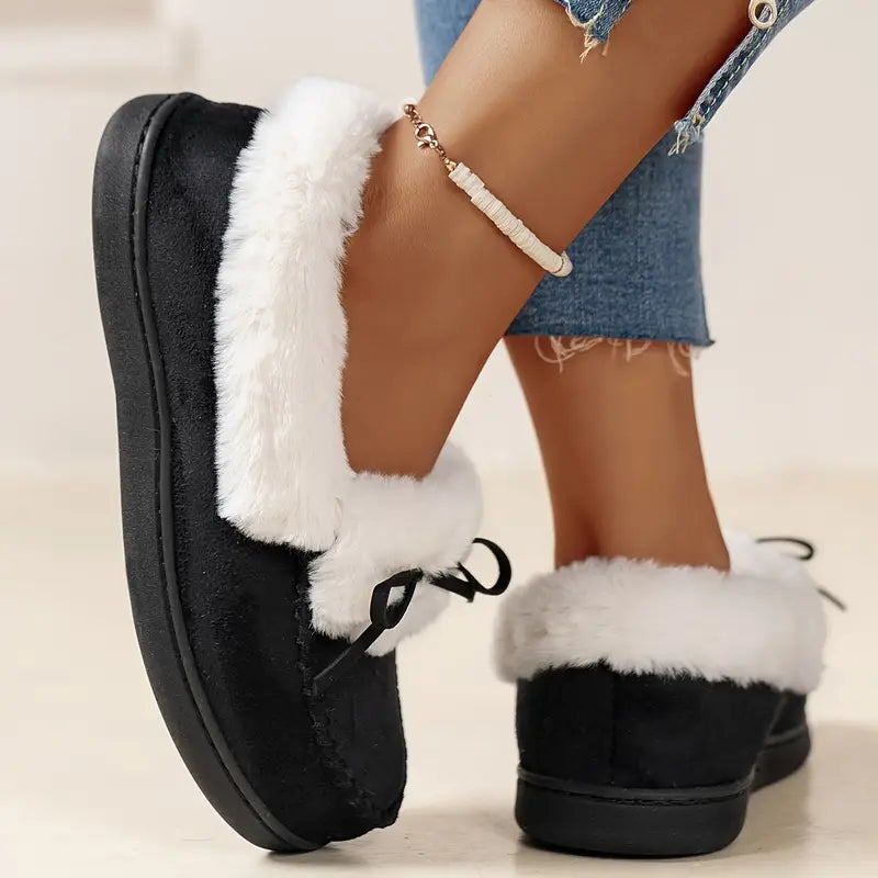 Warme Damen-Langflor-Slipper mit Schleife – Ansicht 6