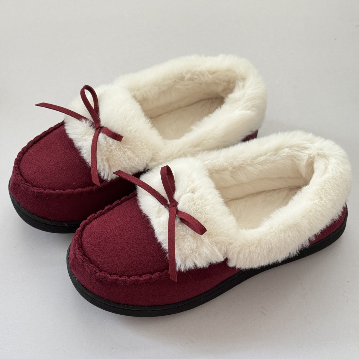 Warme Damen-Langflor-Slipper mit Schleife – Ansicht 13