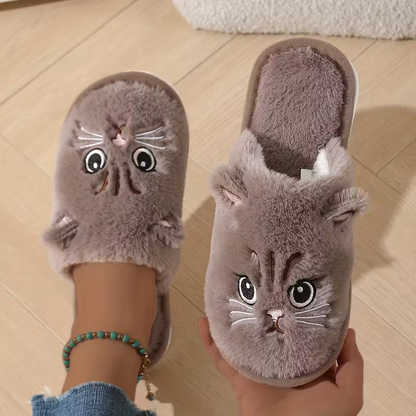 Warme Damen-Plüschhausschuhe mit Katzenmotiv – Ansicht 9