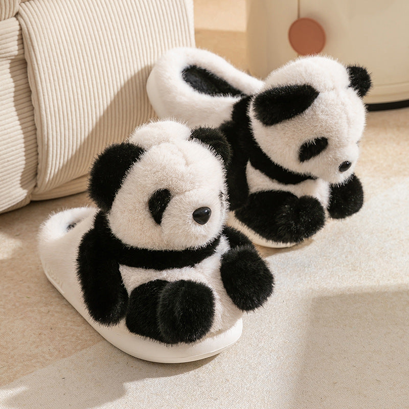 Kuschelige Damen-Plüschpantoffeln mit Pandamotiv – Ansicht 1