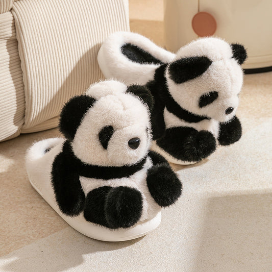 Kuschelige Damen-Plüschpantoffeln mit Pandamotiv – Ansicht 1