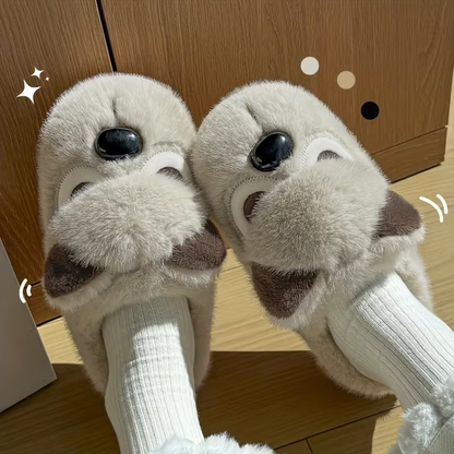 Warme Damen-Plüschpantoffeln mit Zwergspitz-Motiv – Ansicht 9