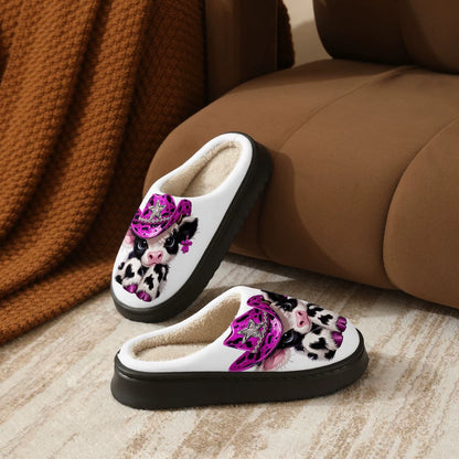 Damen-Pantoffeln mit Hochlandrind und rosa Cowboyhut – Ansicht 6