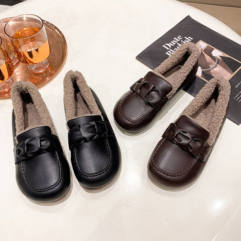 Bequeme warme flache Damen-Lederschuhe – Ansicht 11