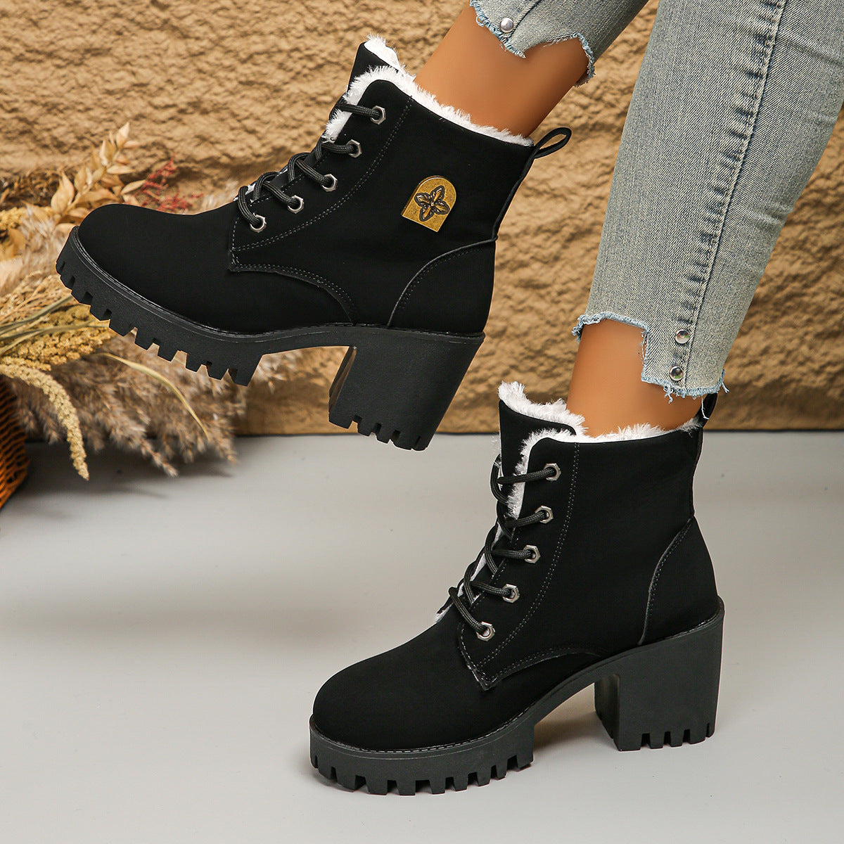 Elegante warme Damen-Stiefeletten mit Blockabsatz – Ansicht 6
