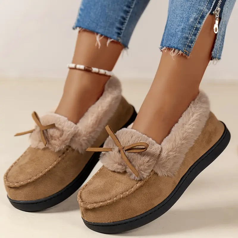 Warme Damen-Langflor-Slipper mit Schleife – Ansicht 8