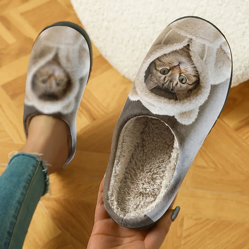 Weiche Damen-Hausschuhe mit Katzenmotiv – Ansicht 5