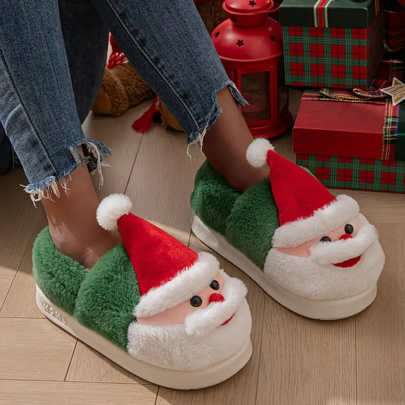 Festliche Damen-Hausschuhe mit Weihnachtsmann-Motiv – Ansicht 3