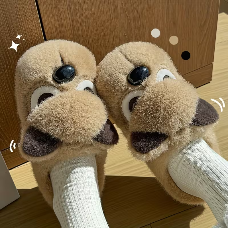Warme Damen-Plüschpantoffeln mit Zwergspitz-Motiv – Ansicht 7
