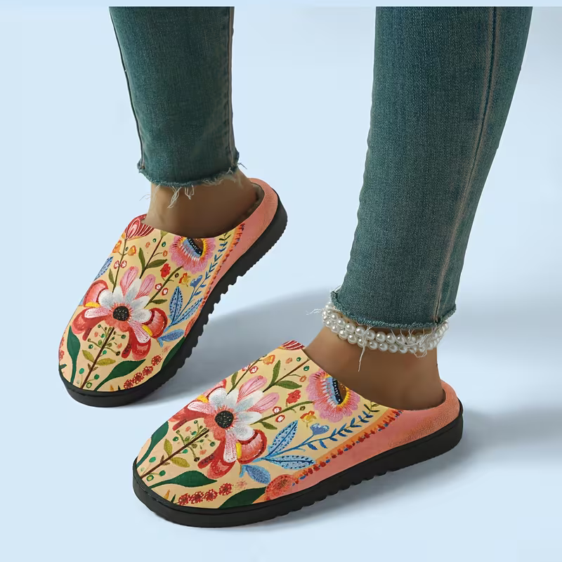 Kuschelige Damen-Plüschpantoffeln mit Blumenmuster – Ansicht 5