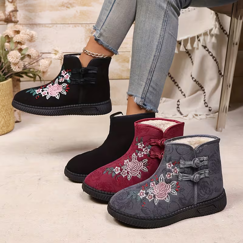 Warme winddichte Damen-Winterstiefel mit Ethnomuster – Ansicht 1