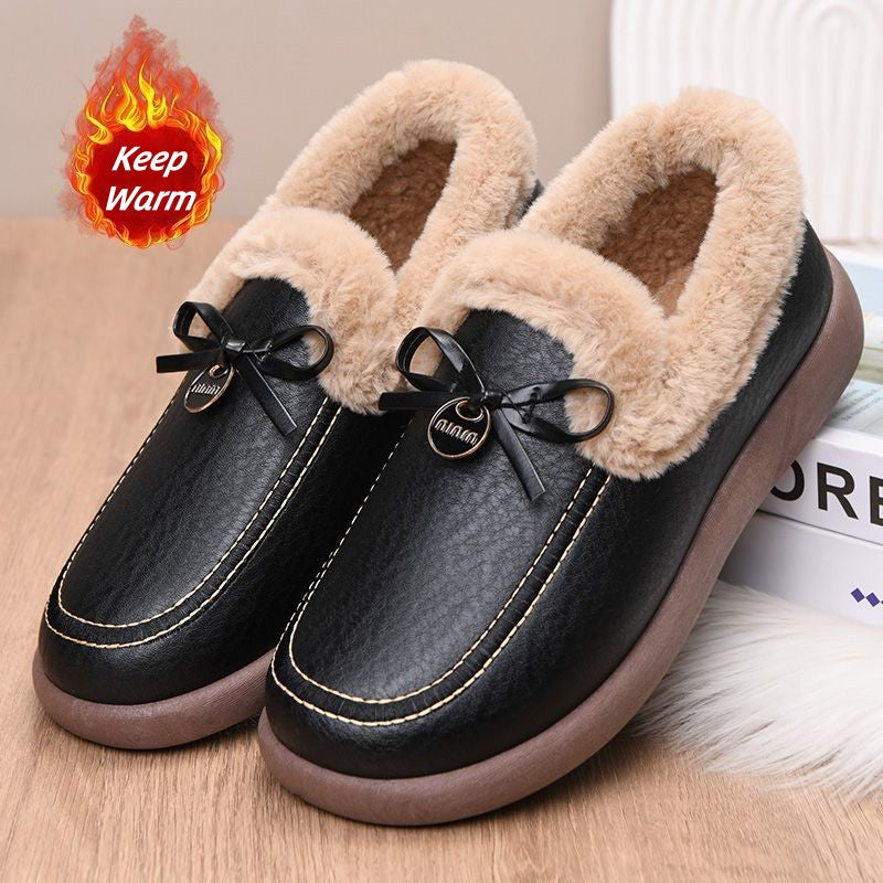 Warme wasserdichte Damen-Lederslipper – Ansicht 1