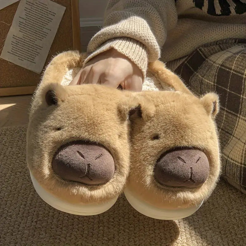 Niedliche warme Damen-Plüschpantoffeln mit Capybara-Motiv – Ansicht 7