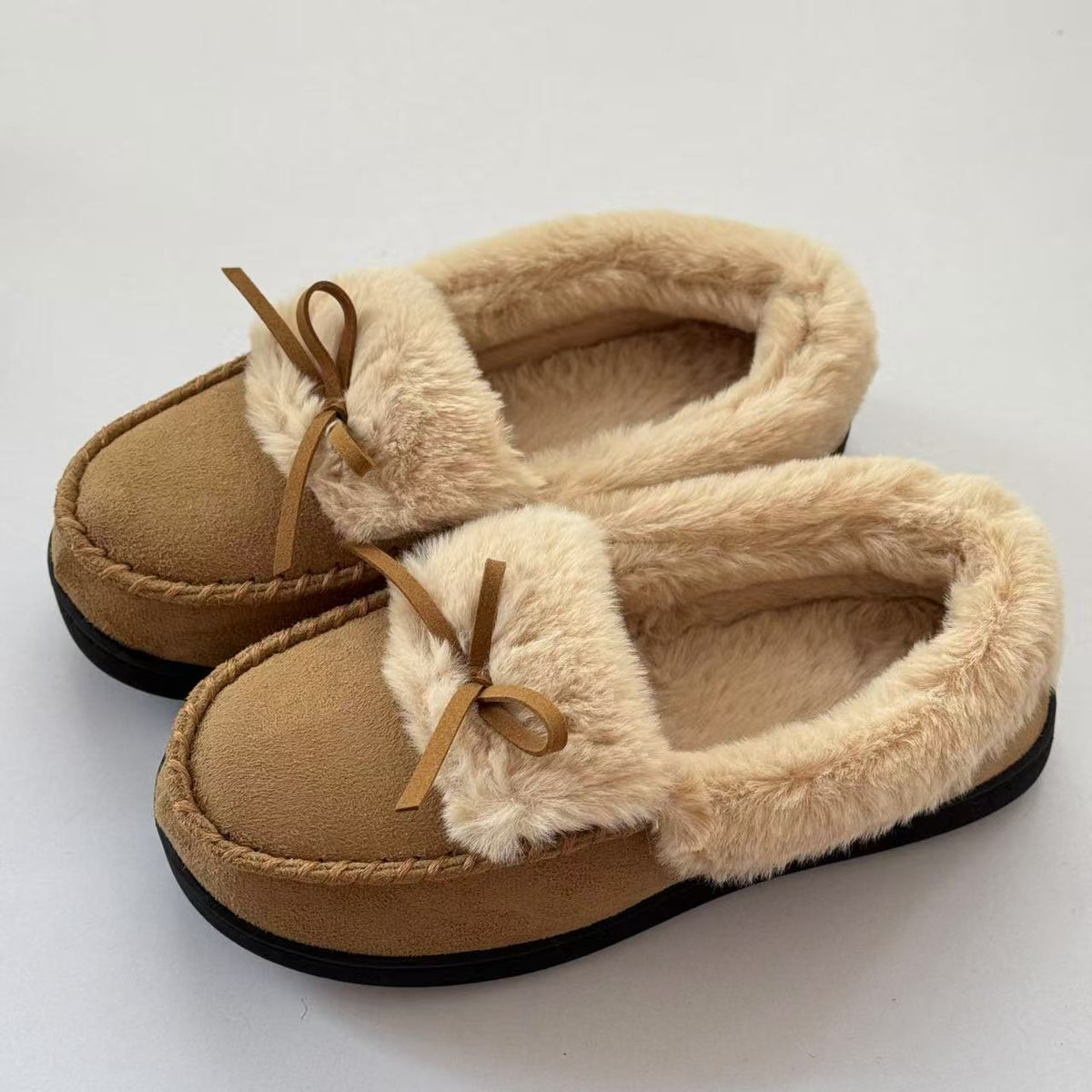 Warme Damen-Langflor-Slipper mit Schleife – Ansicht 14