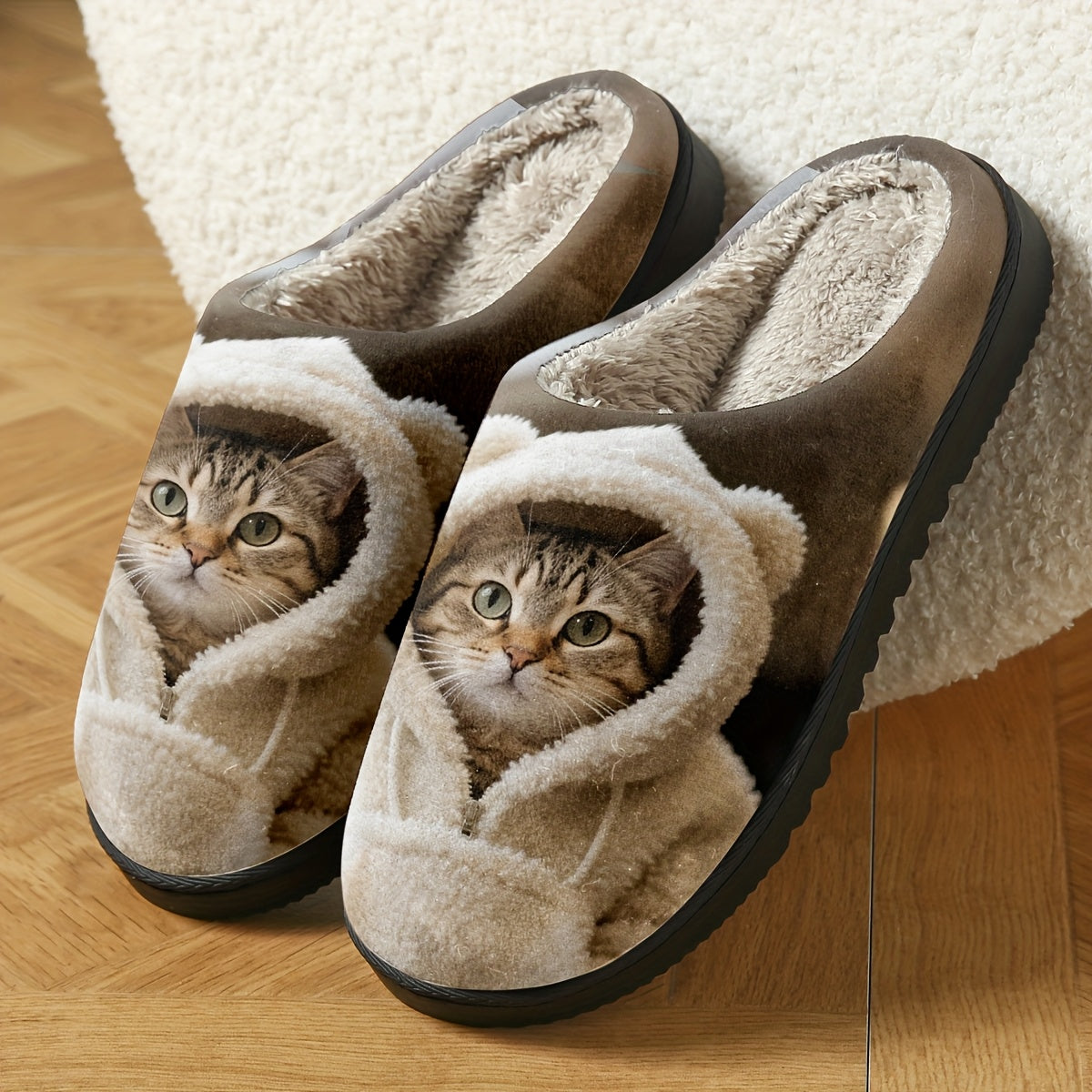 Weiche Damen-Hausschuhe mit Katzenmotiv – Ansicht 3