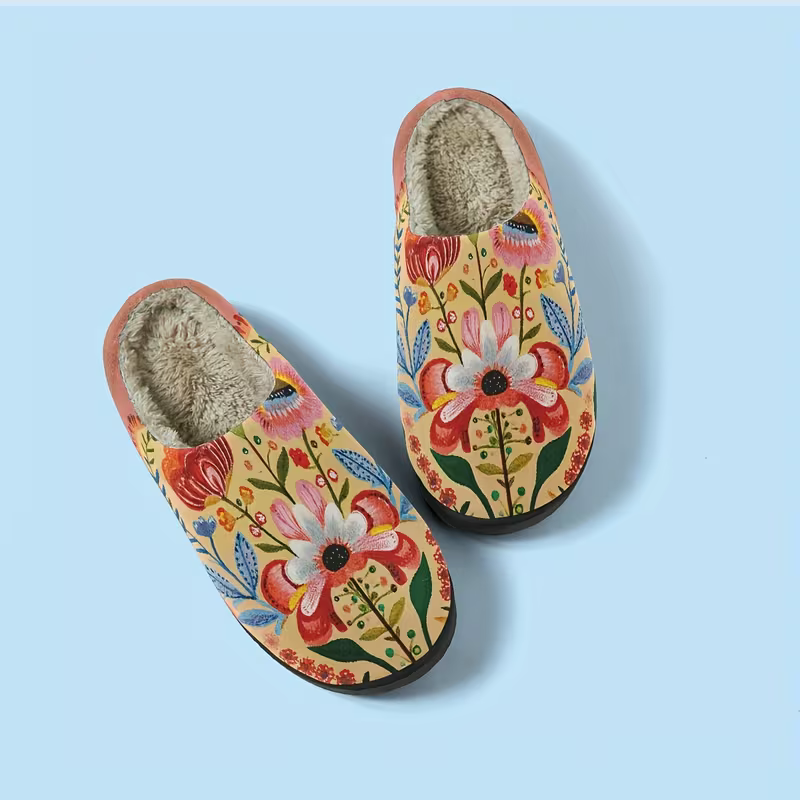 Kuschelige Damen-Plüschpantoffeln mit Blumenmuster – Ansicht 3