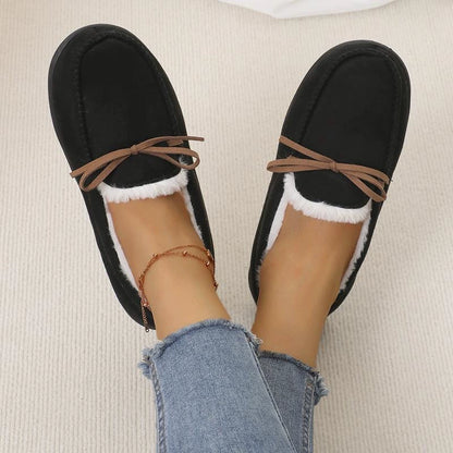Warme Damen-Mokassin-Hausschuhe mit Schleife – Ansicht 15