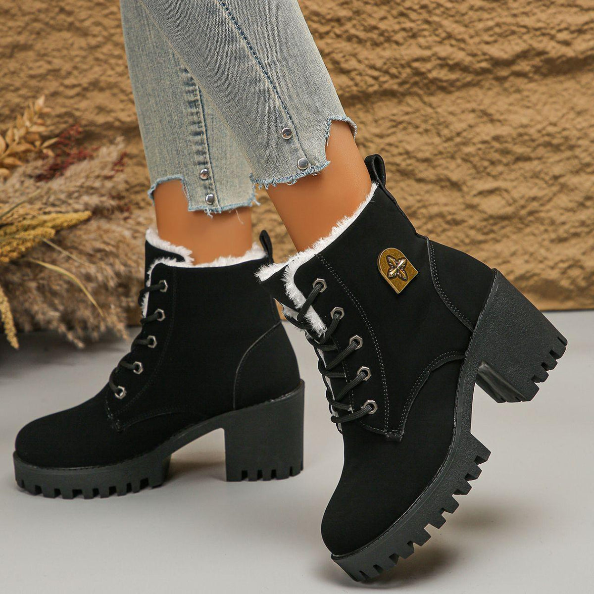 Elegante warme Damen-Stiefeletten mit Blockabsatz – Ansicht 5