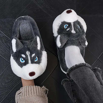 Warme Unisex-Plüschpantoffeln in Huskyform – Ansicht 1