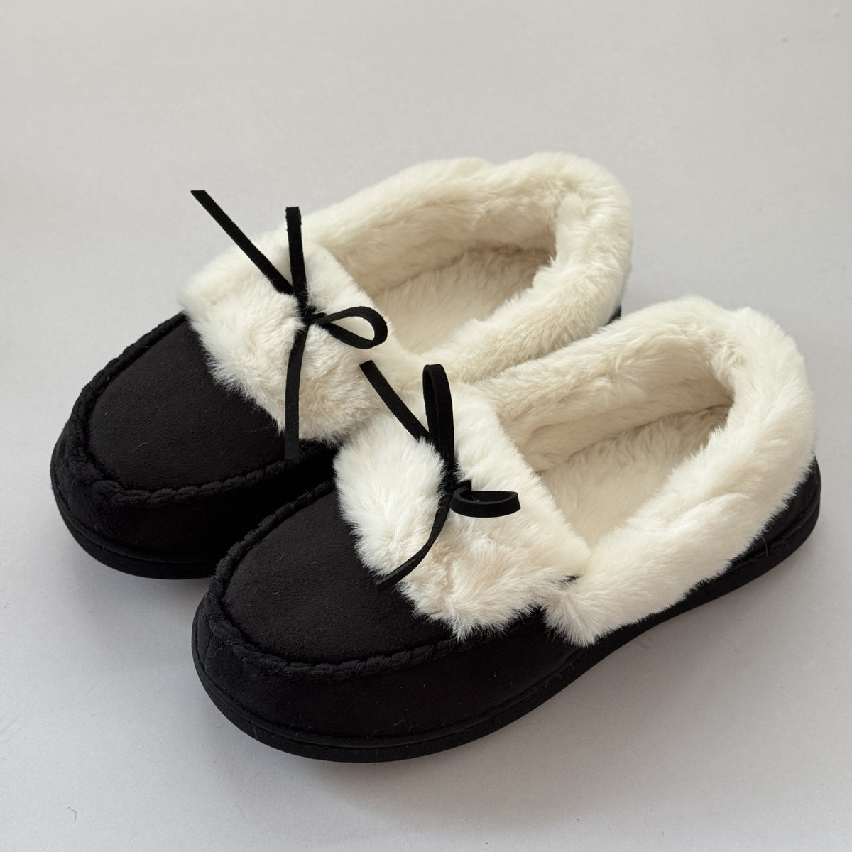 Warme Damen-Langflor-Slipper mit Schleife – Ansicht 11