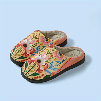 Kuschelige Damen-Plüschpantoffeln mit Blumenmuster – Ansicht 4