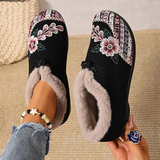 Warme Damen-Winterstiefeletten mit Blumenmuster – Ansicht 1