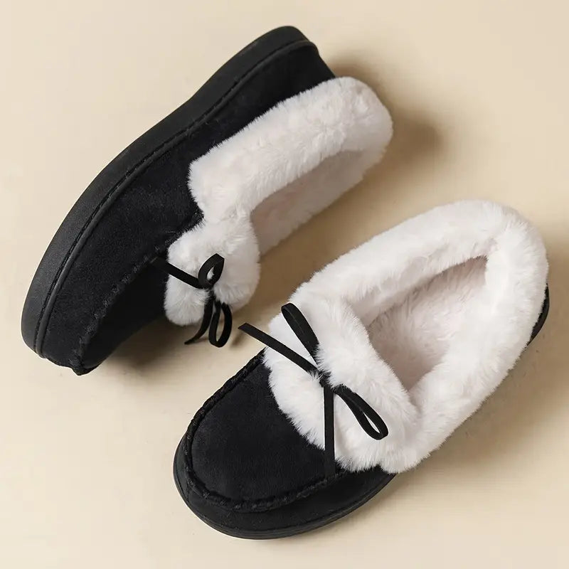 Warme Damen-Langflor-Slipper mit Schleife – Ansicht 5