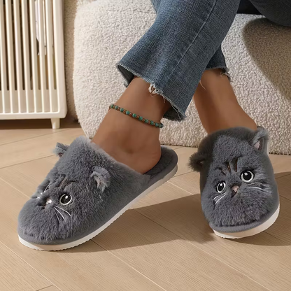 Warme Damen-Plüschhausschuhe mit Katzenmotiv – Ansicht 8