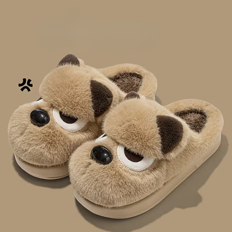 Warme Damen-Plüschpantoffeln mit Zwergspitz-Motiv – Ansicht 3