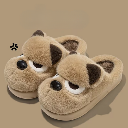 Warme Damen-Plüschpantoffeln mit Zwergspitz-Motiv – Ansicht 3
